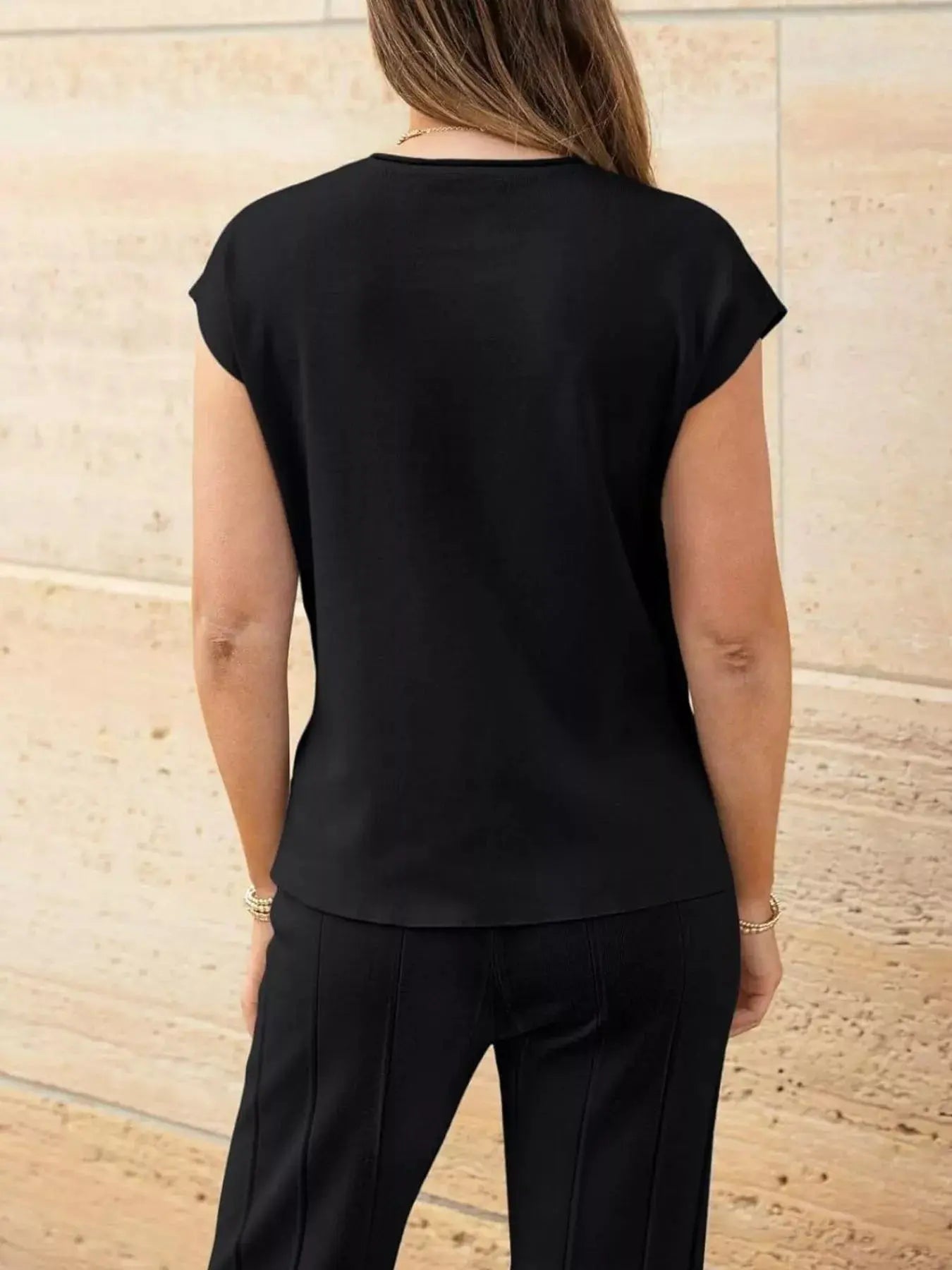 Casual Solid Color Cap Sleeve Top and Pants Knit Set Simply Love