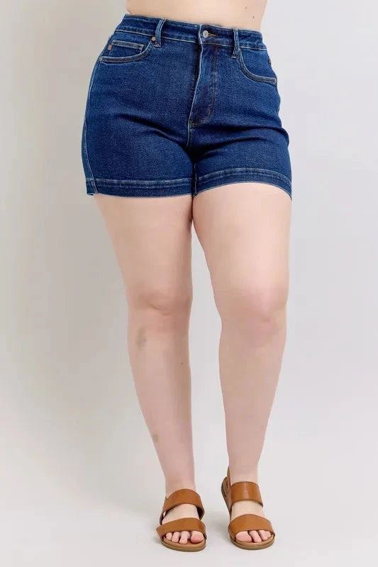 Judy Blue Full Size High Waist Tummy Control Denim Shorts Plus Size Coco’s Tee Boutique