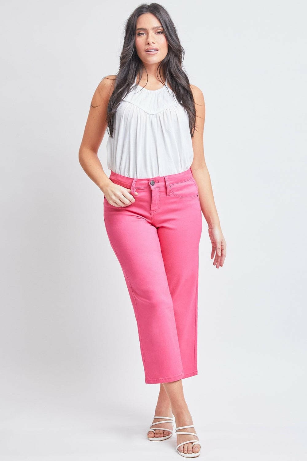 YMI Jeanswear Full Size Mid-Rise Hyperstretch Cropped Straight Pants.