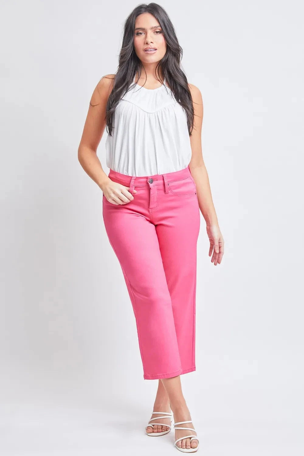 YMI Jeanswear Full Size Mid-Rise Hyperstretch Cropped Straight Pants Coco’s Tee Boutique