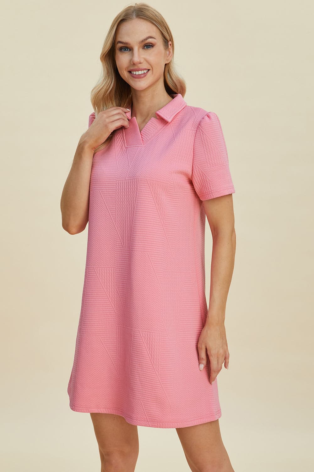 Double Take Full Size Texture Short Sleeve Dress.