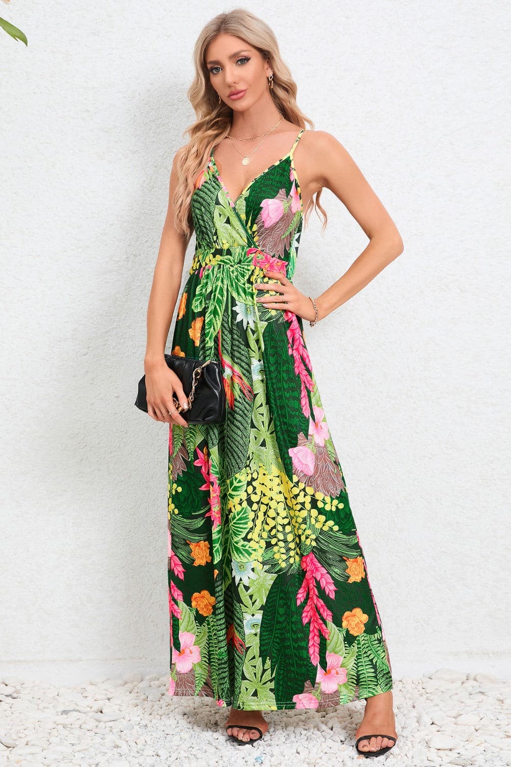 Printed Surplice Maxi Cami Dress.