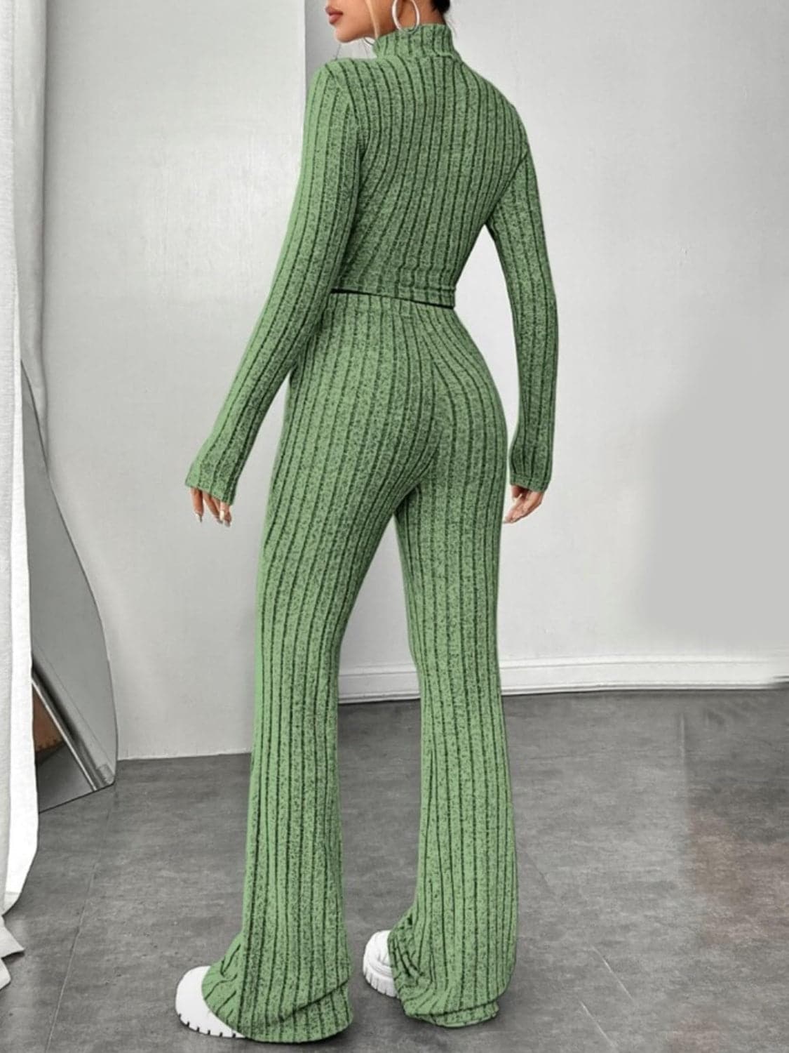 Ribbed Mock Neck Long Sleeve Top and Pants Set.