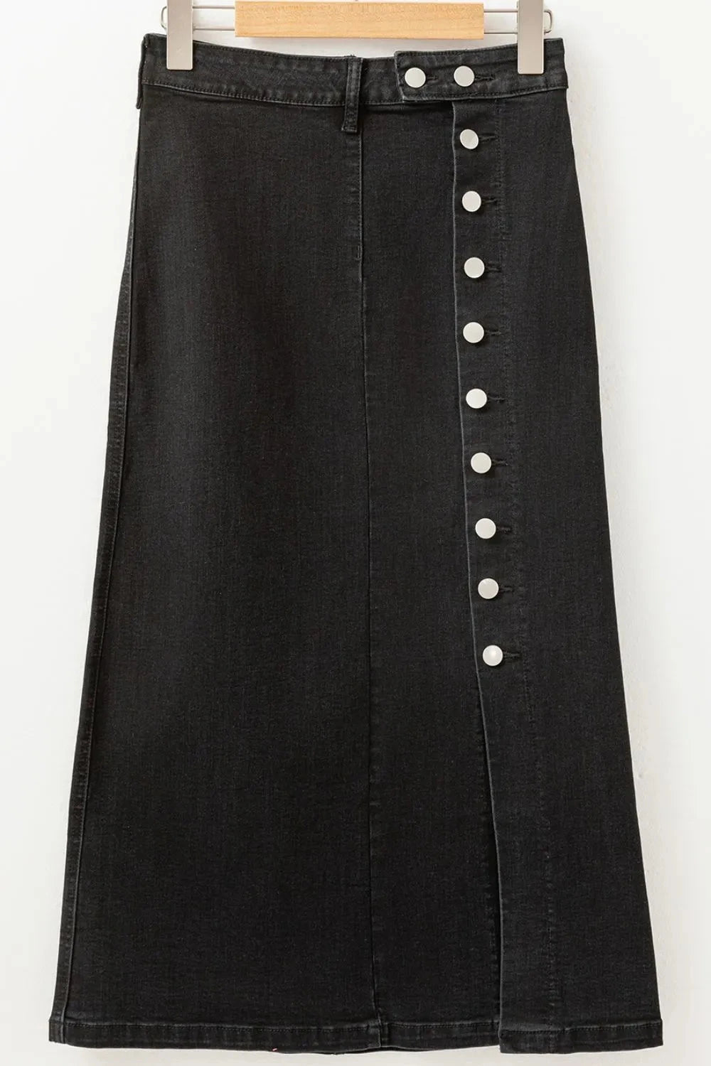 Button Fly Side Split Denim Midi Skirt Simply Love