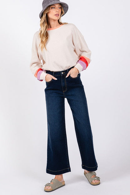 Stylish high rise wide leg denim jeans