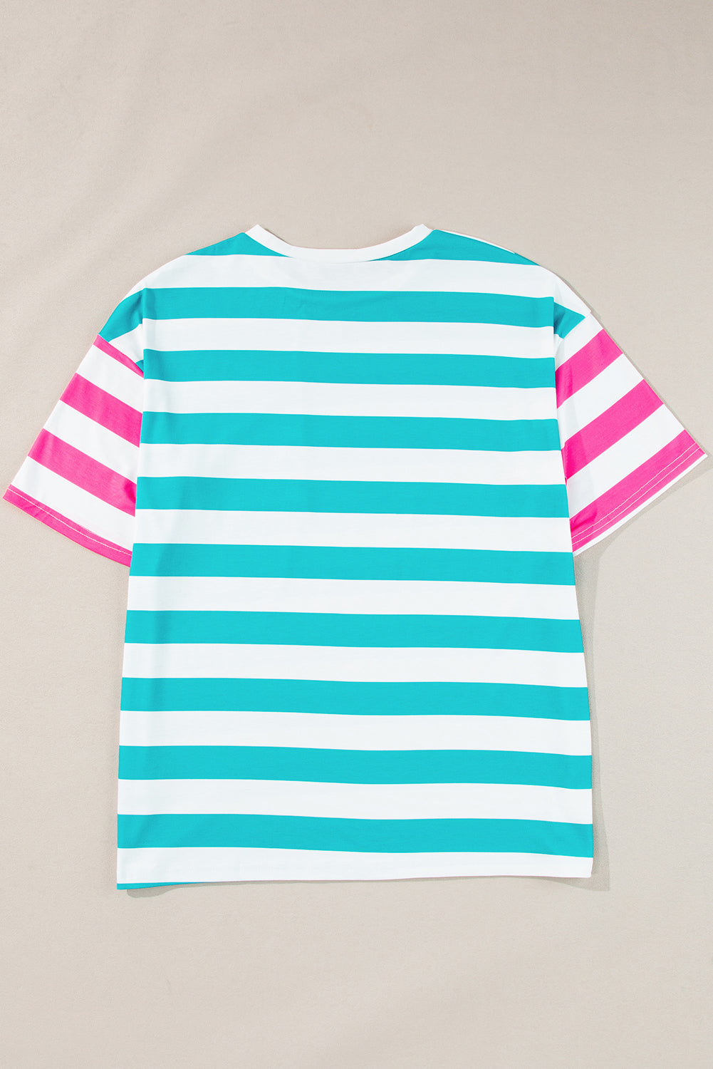 Blue Stripe Contrast Patch Pocket Drop Sleeve T Shirt