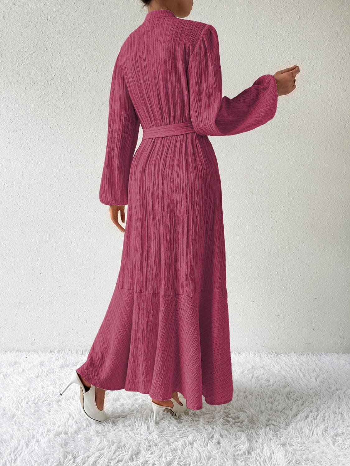 Tie Waist Long Sleeve Dress.