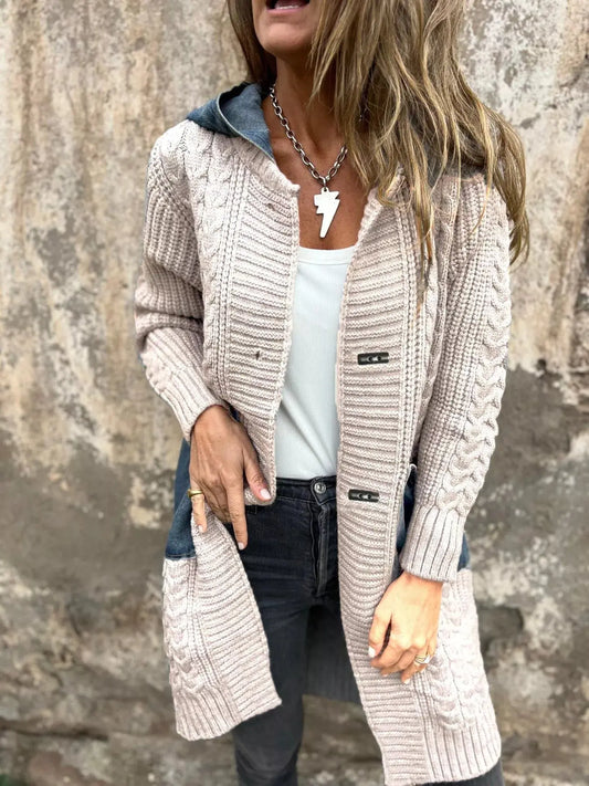 Full Size Hooded Cable Knit Longline Cardigan Plus Size Simply Love