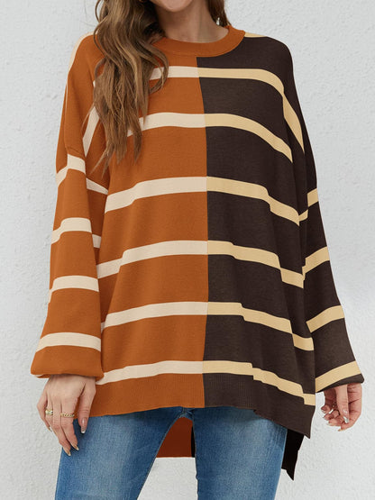 Striped Round Neck Long Sleeve Sweater.