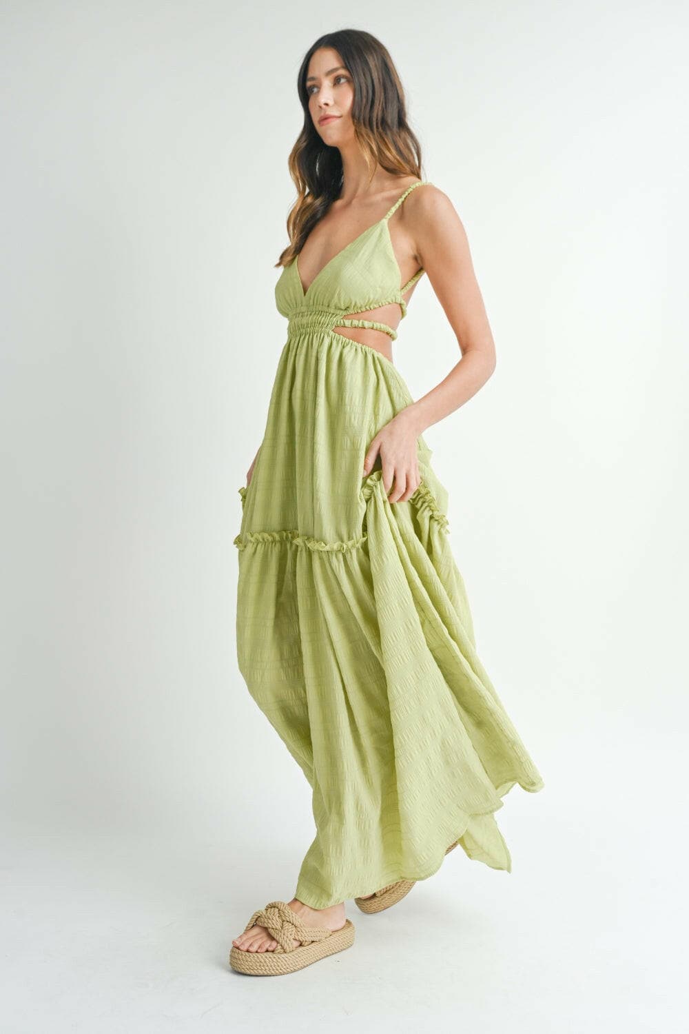 MABLE Cutout Waist Backless Maxi Dress.