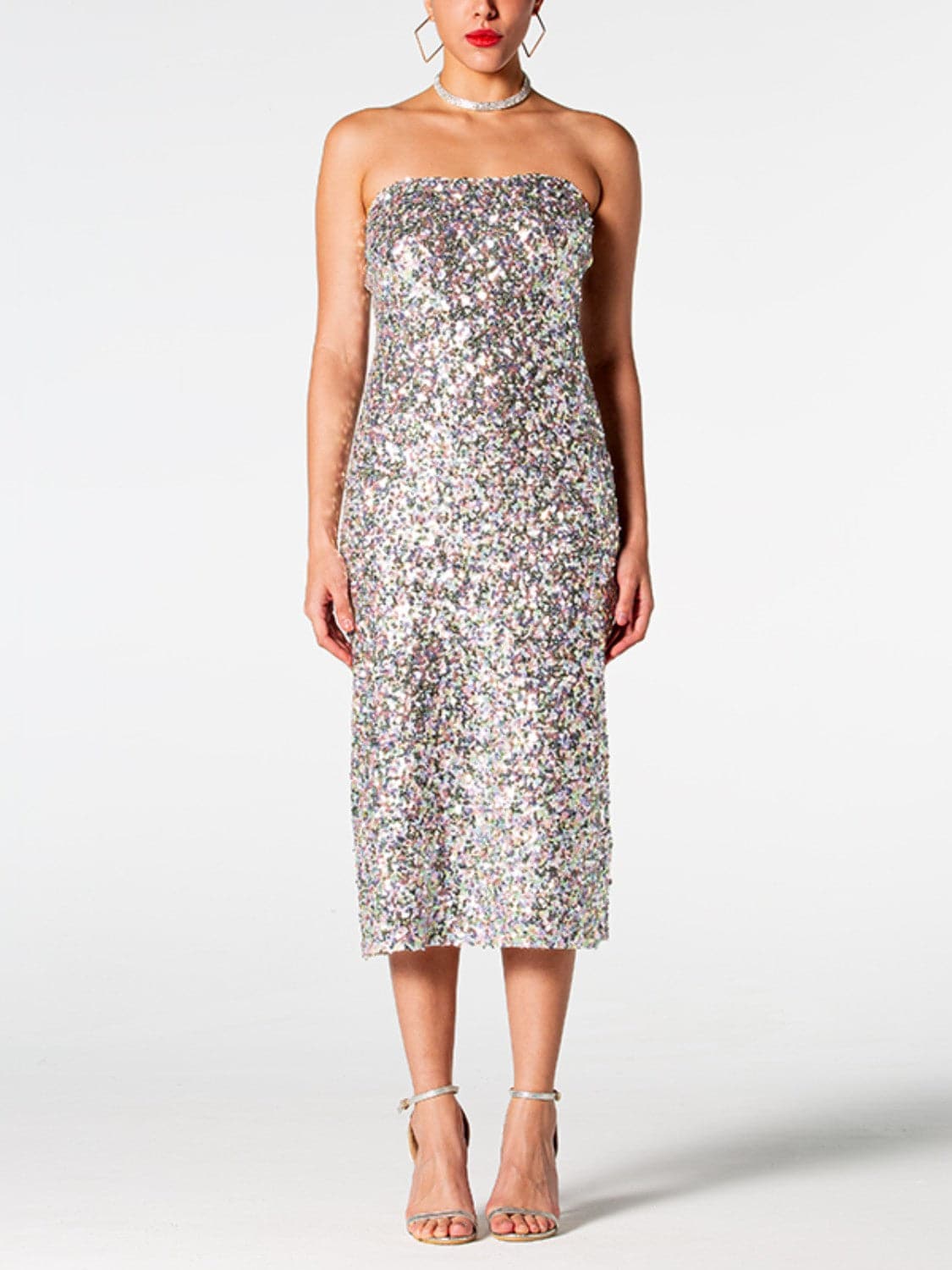 Sequin Straight Neck Midi Wrap Dress.