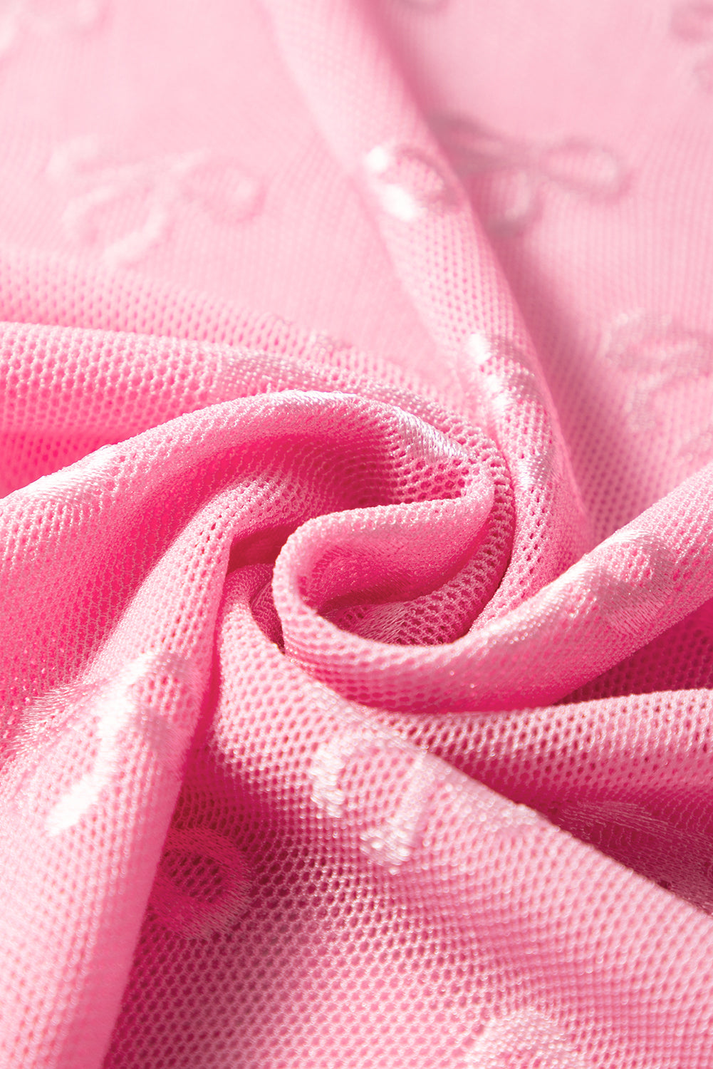 Pink Mesh Bow Pattern Long Sleeve Top for Stylish Women