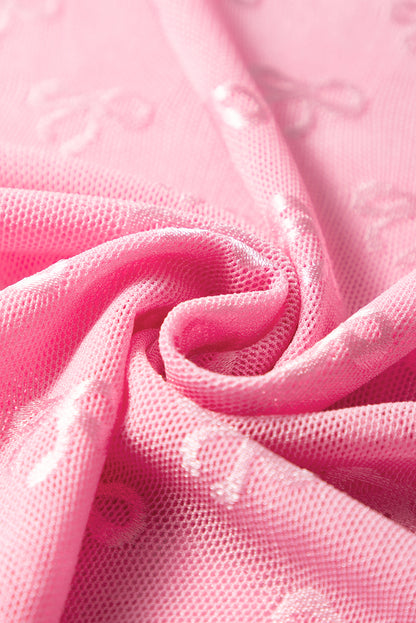 Pink Mesh Bow Pattern Long Sleeve Top for Stylish Women