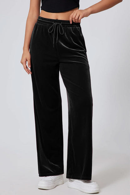 Elastic Waist Straight Leg Pants with Drawstring Closure