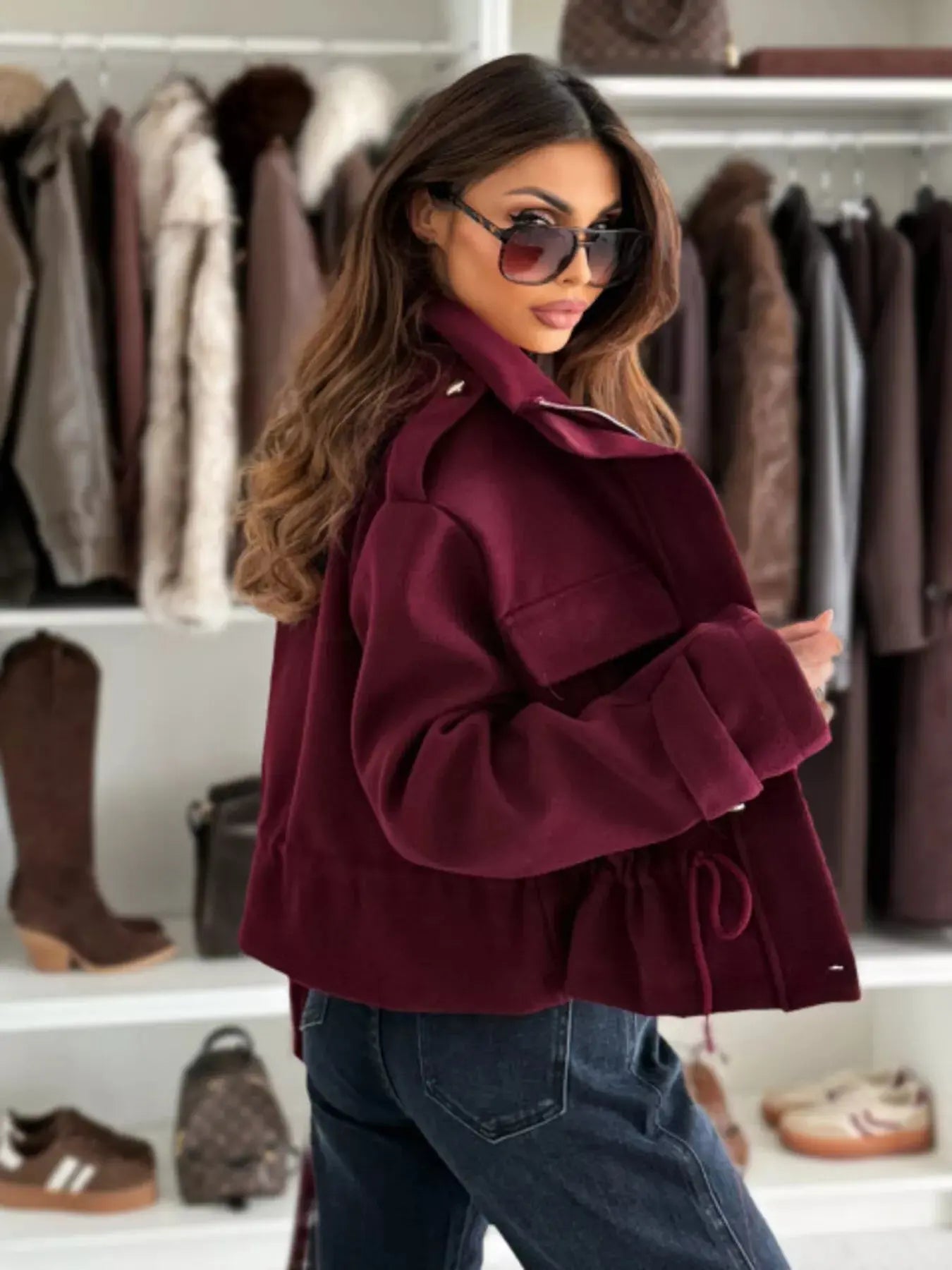 Drawstring Waist Cropped Jacket Simply Love