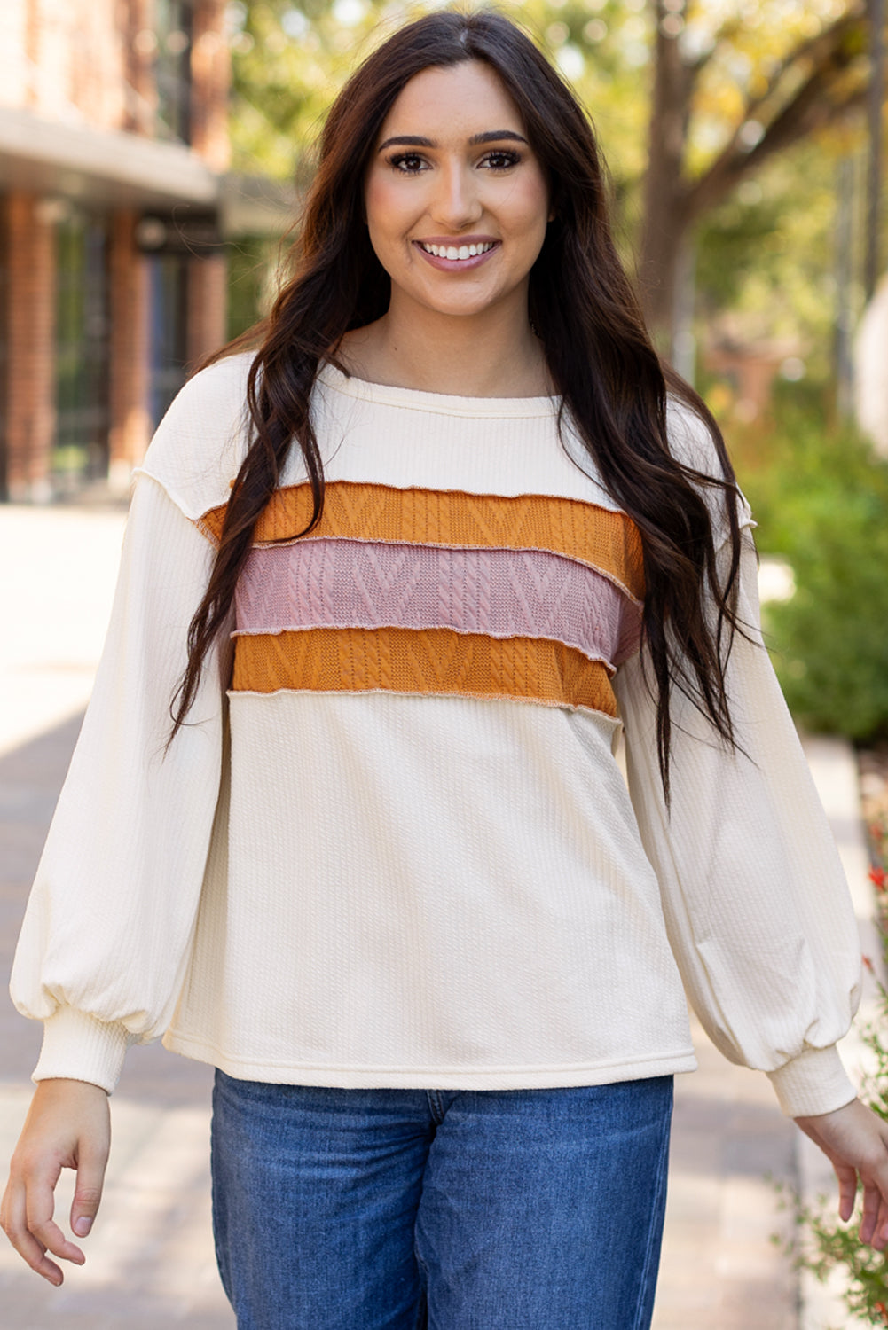 White knit drop sleeve top