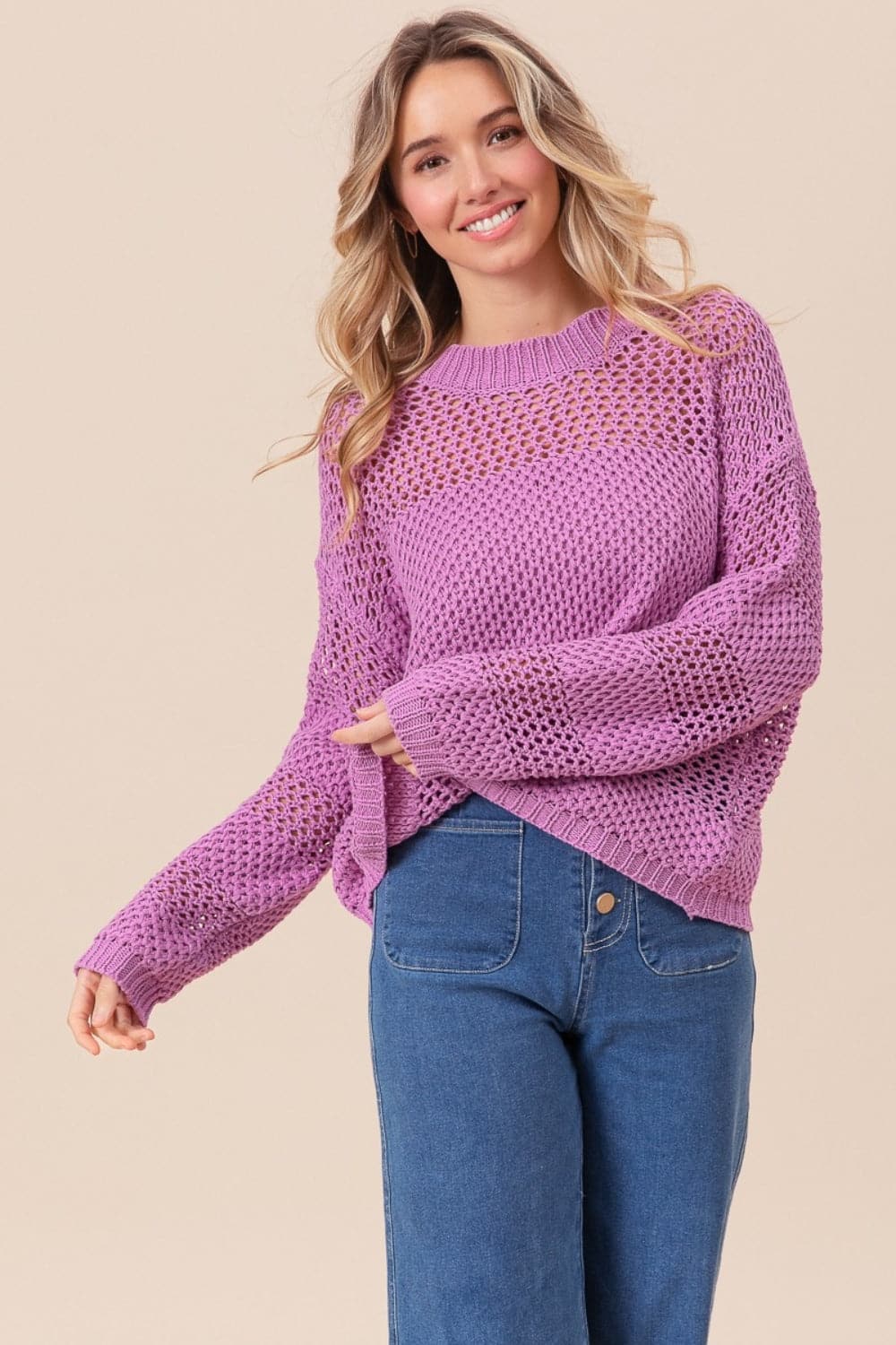 BiBi Openwork Long Sleeve Knit Top.