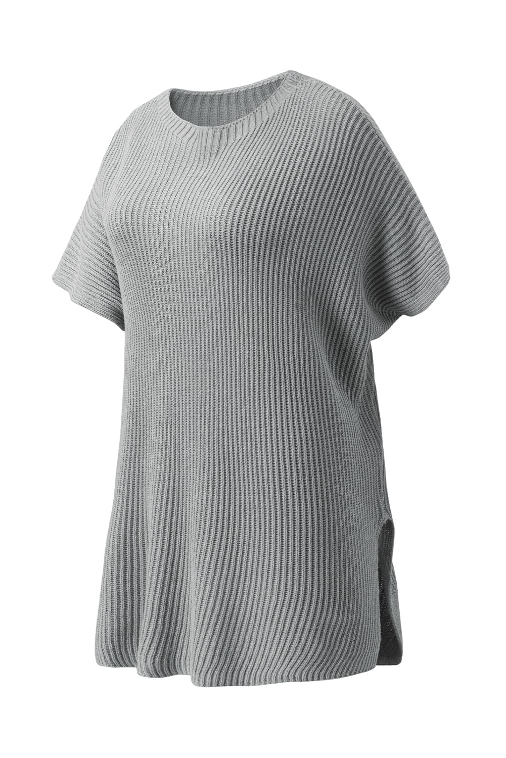 Slit Round Neck Short Sleeve Knit Top.