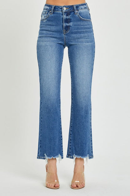 Elevate your style with high rise straight leg jeans