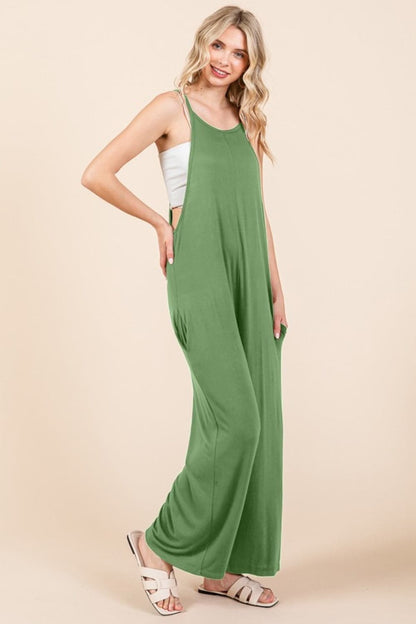 Culture Code Full Size Sleeveless Wide Leg Jumpsuit with Pockets.