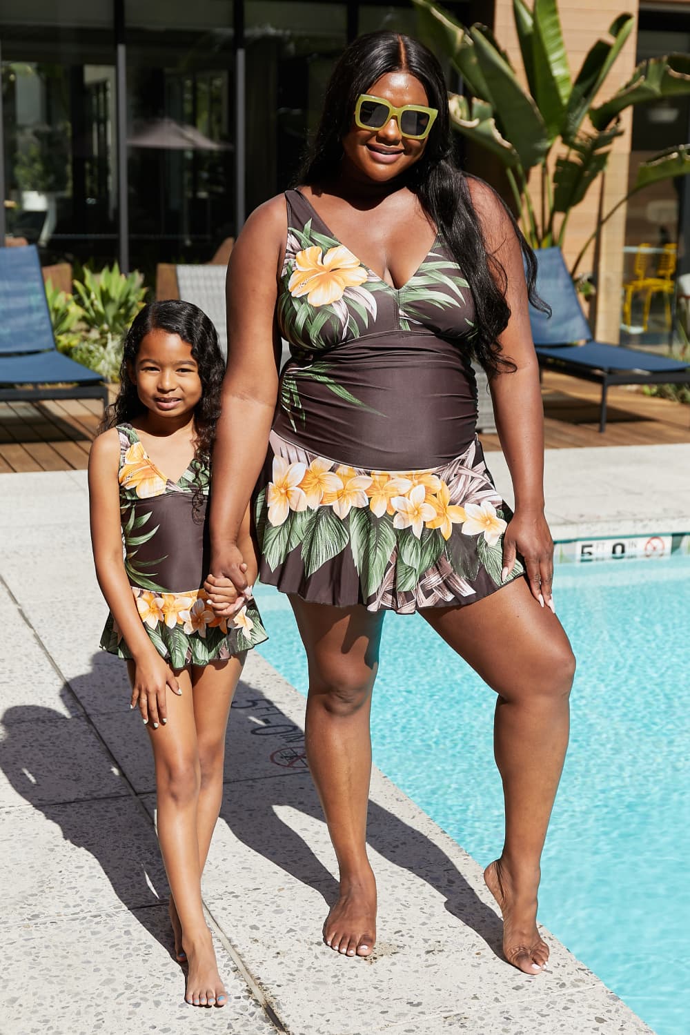 Marina West Swim Full Size Clear Waters Swim Dress in Aloha Brown.