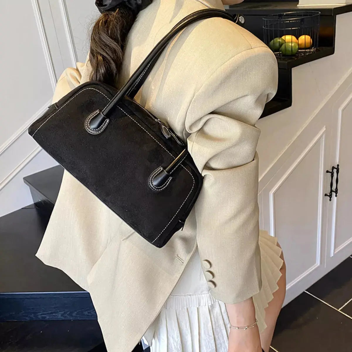 Velvet Shoulder Bag with Leather Strap Simply Love