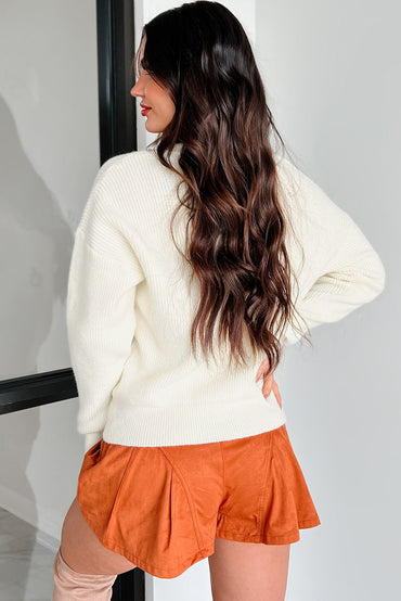 Beige Pumpkin Embroidered Ribbed Thanksgiving Sweater