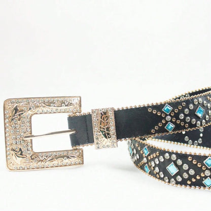 Rhinestone-embellished PU leather belt