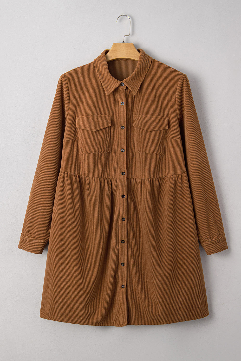 Camel Corduroy Button Down Shirt Style Plus Size Dress Dear-Lover Dropshipping