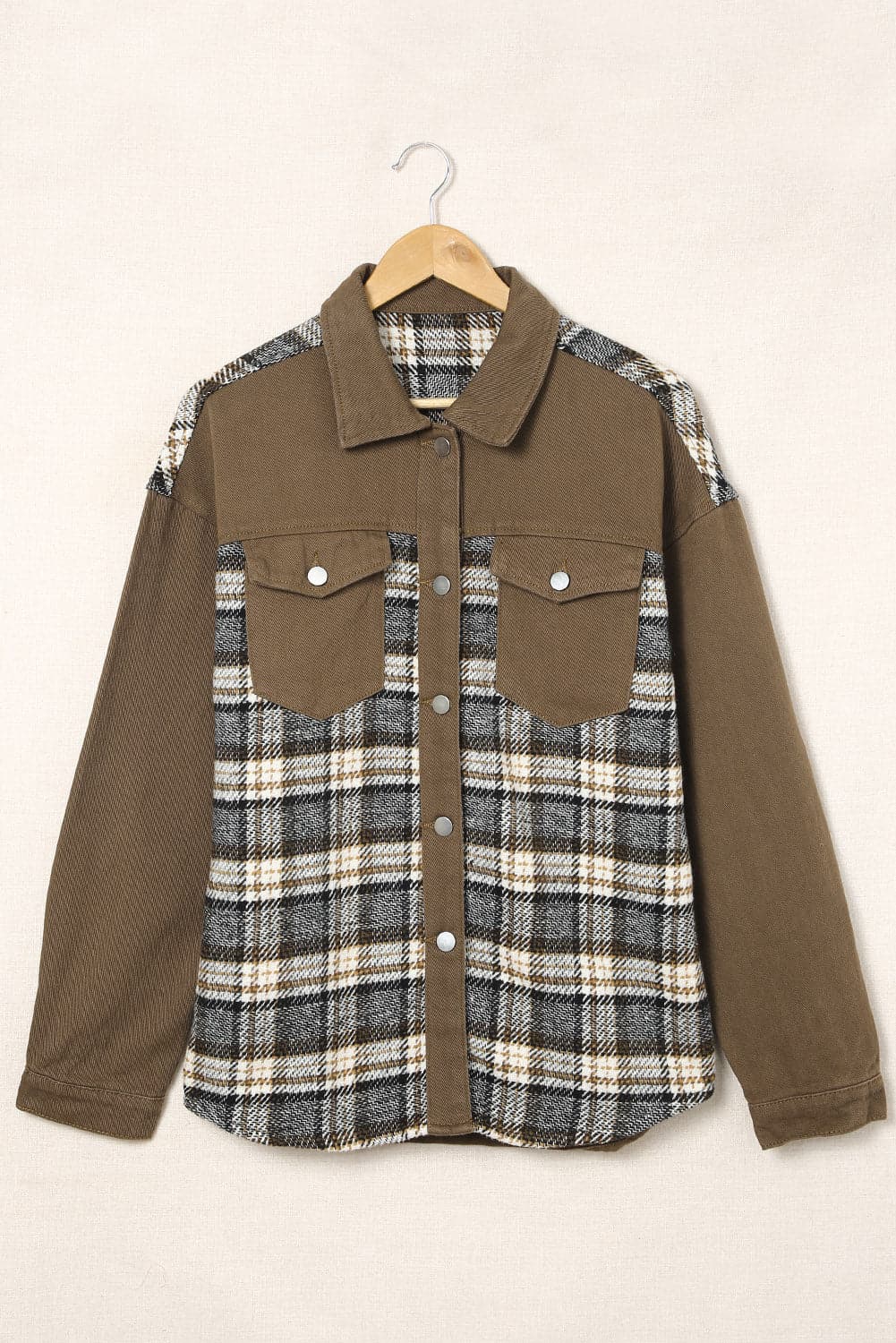 Plaid Collared Denim Jacket.