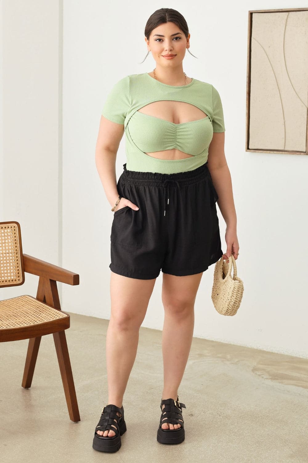 Zenobia Plus Size Drawstring Elastic Waist Shorts with Pockets.