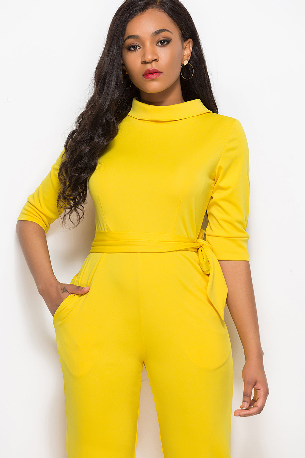 Mock Neck Tie-Waist Half Sleeve Jumpsuit Coco’s Tee Boutique
