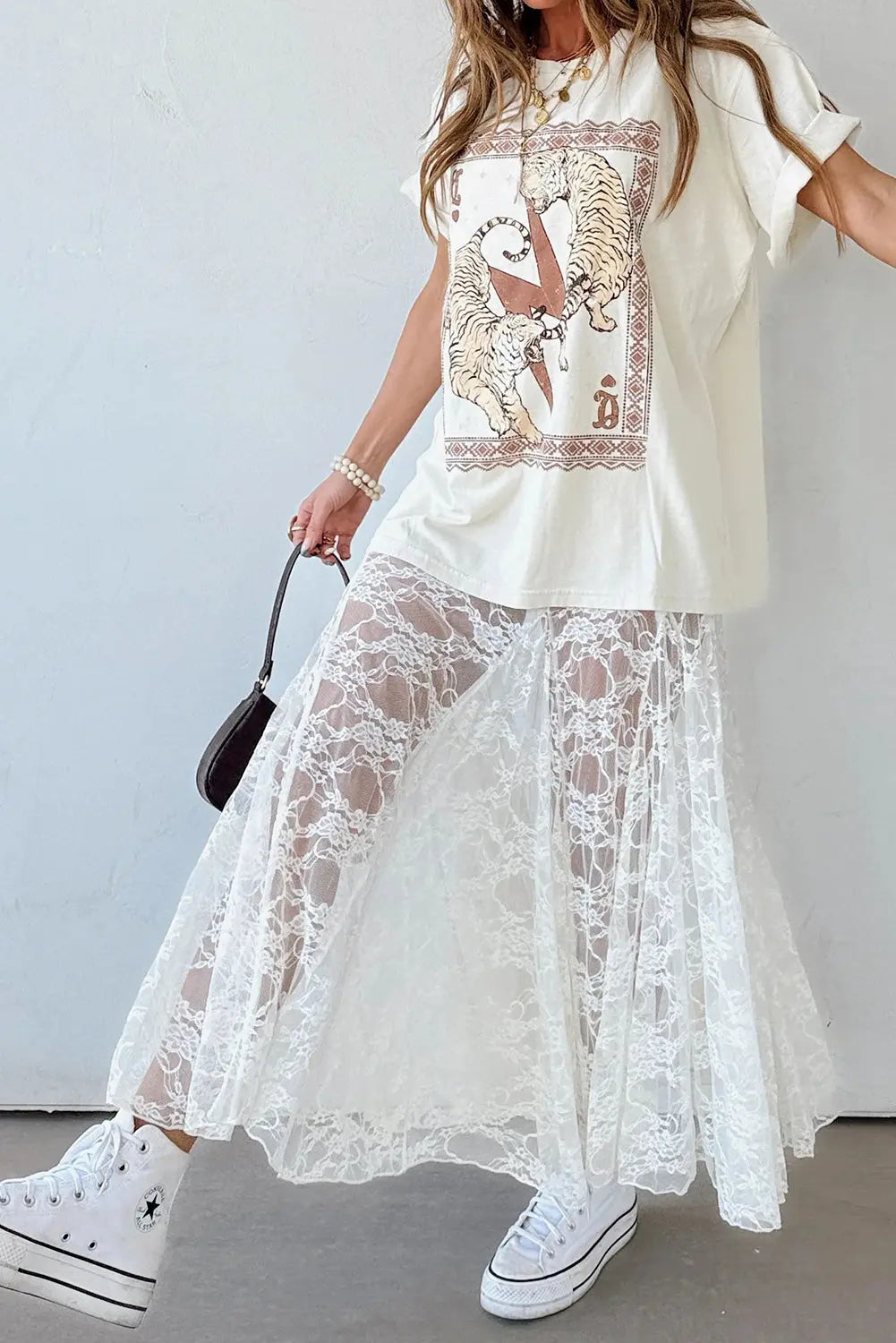 White Sheer Floral Lace Flowy Maxi Skirt For Women Dear-Lover Dropshipping