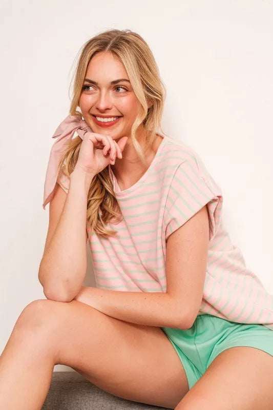 Lime 'N' Chili Striped Muscle Sleeve Top - Love Salve 