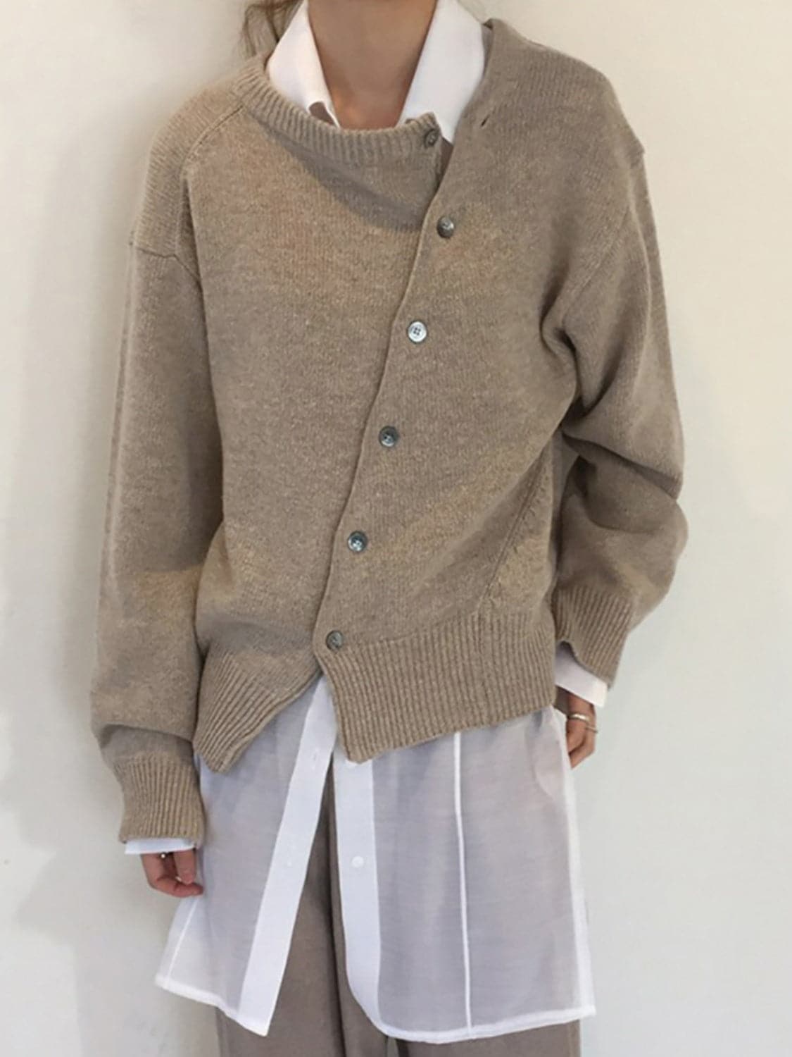 Dropped Shoulder Buttoned Cardigan.