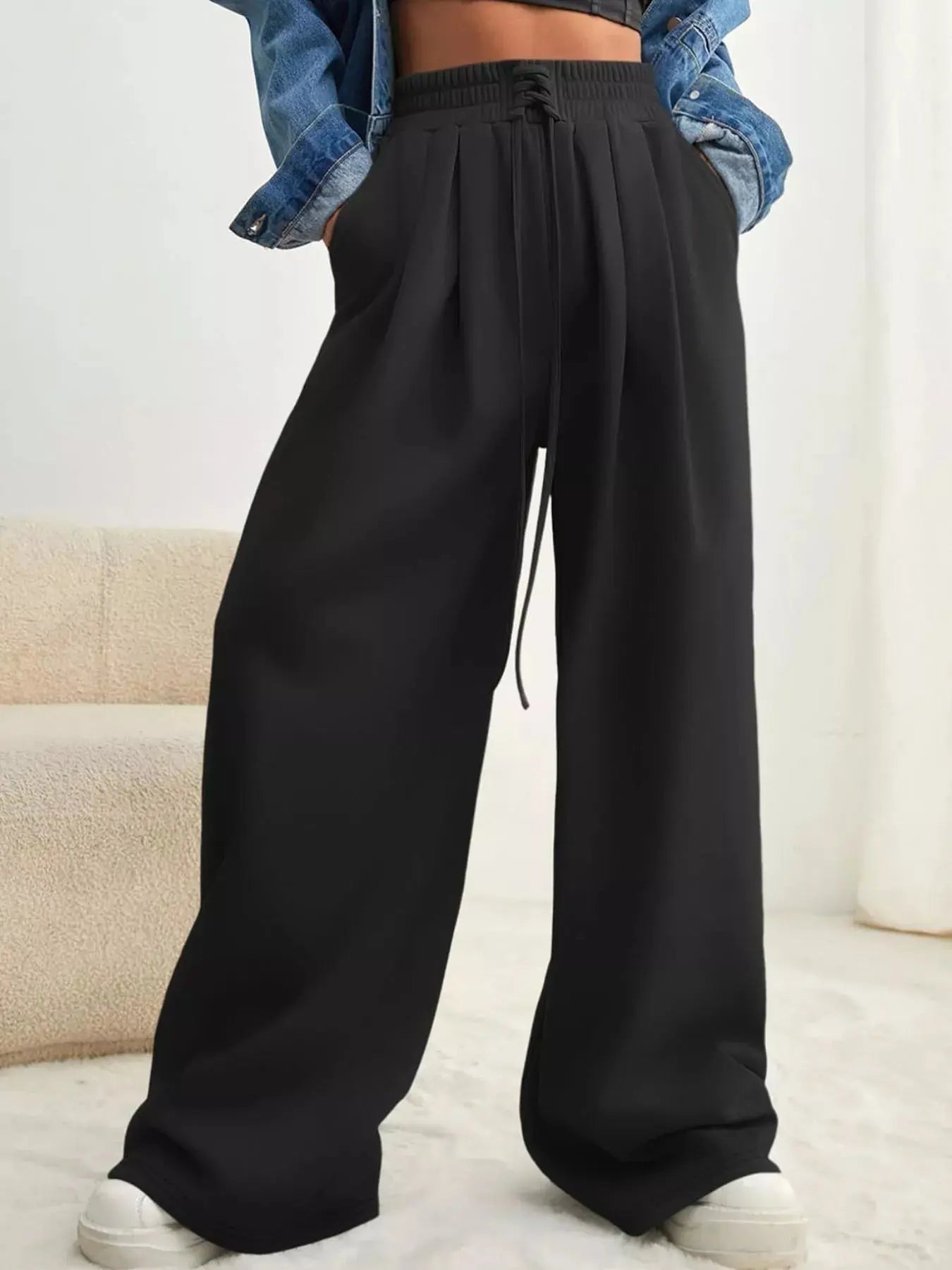 Grey Drawstring Waist Wide Leg Lounge Pants With Hidden Pockets Simply Love