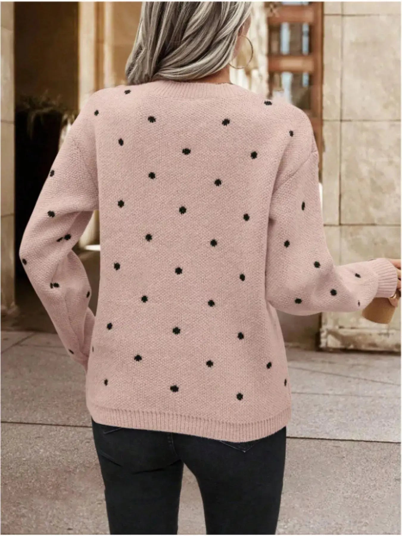 Polka Dot Long Sleeve Sweater Simply Love
