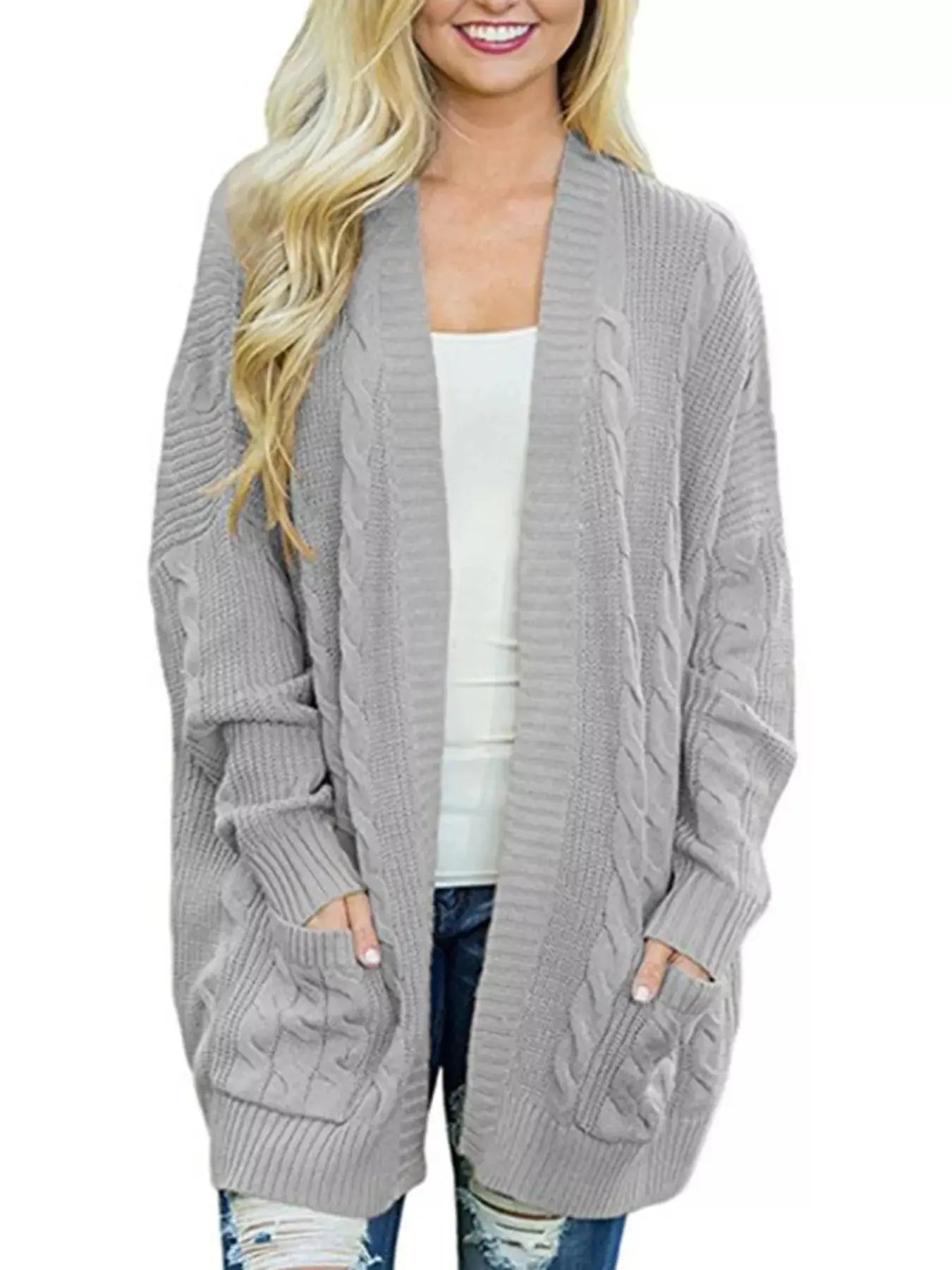 Full Size Chunky Knit Open Front Cardigan Plus Size Simply Love