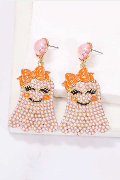 Charming ghost-shaped synthetic pearl earrings