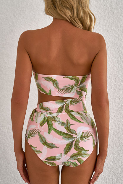 Vibrant Pink Asymmetric Cutout Halter Backless Swimsuit