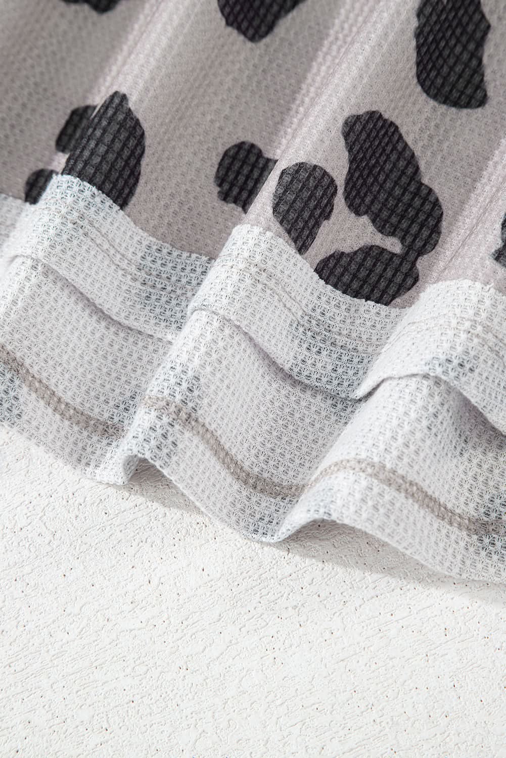 Gray Printed Leopard Balloon Sleeve Thermal Knit Plus Size Top - Love Salve 