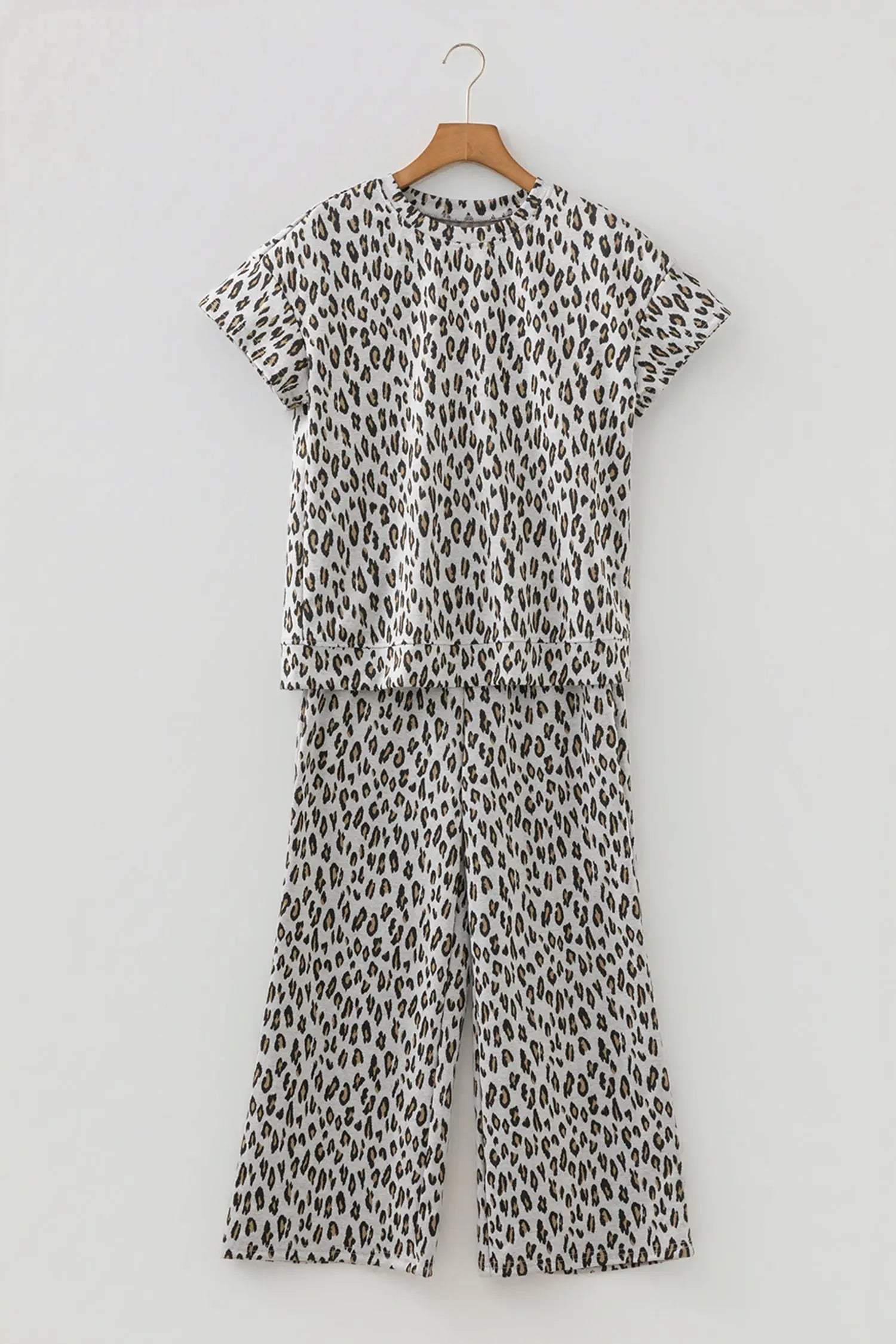 Beige Leopard Print 2pc Tee and Pants Set Casual Outfit Dear-Lover Dropshipping