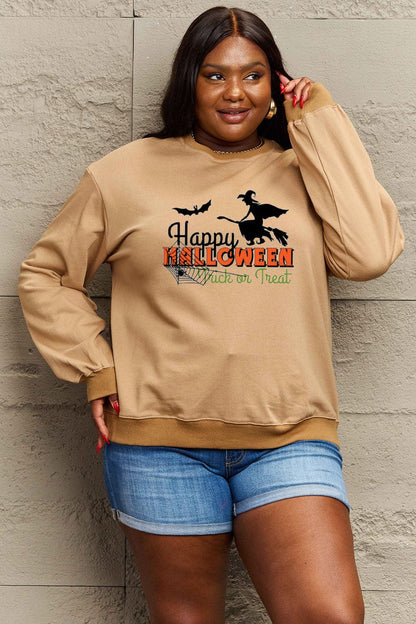 Simply Love Full Size HAPPY HALLOWEEN TRICK OR TREAT Graphic Sweatshirt.