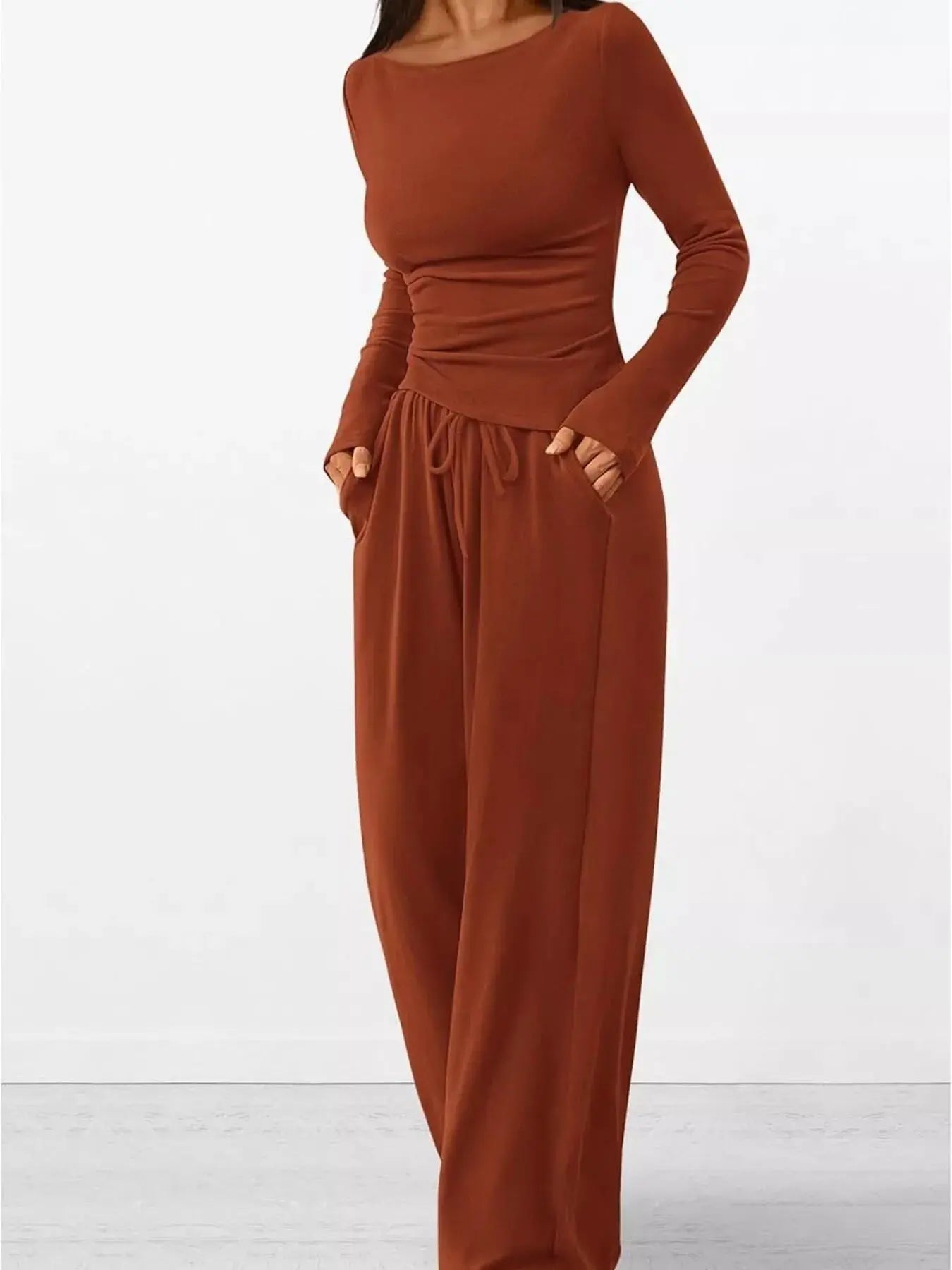 Long Sleeve Top and Wide Leg Pants Set Simply Love
