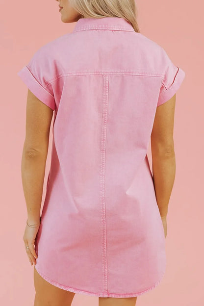 Button Down Short Sleeve Denim Dress