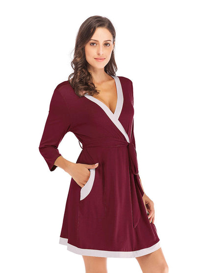 Tie Waist Surplice Neck Robe with Pockets.