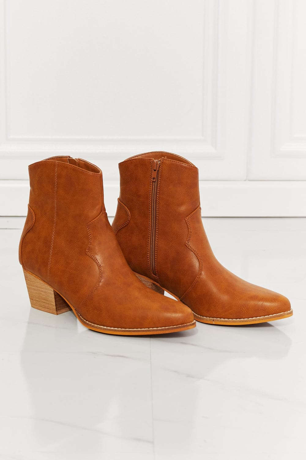 MMShoes Watertower Town Faux Leather Western Ankle Boots in Ochre.