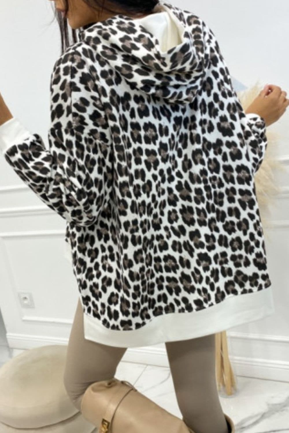 Leopard Dropped Shoulder Hoodie.