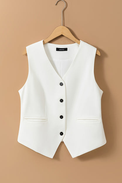 Elegant white V-neck button-up vest for a polished look