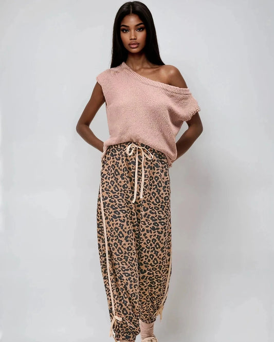 Wild Prowess Leopard Luxe Waffle Knit Joggers For Lounging Fitkitty Culture Athleisure Wear, Yoga Wear & Women's Clothing